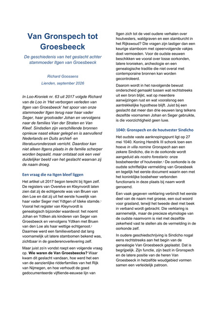 Eerste pagina van het artikel Van Gronspech tot Groesbeeck