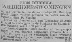Krantenartikel over uit 1911 over "Tien dubbele arbeiderswoningen"